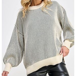 Olive stripe balloon sleeve sweater